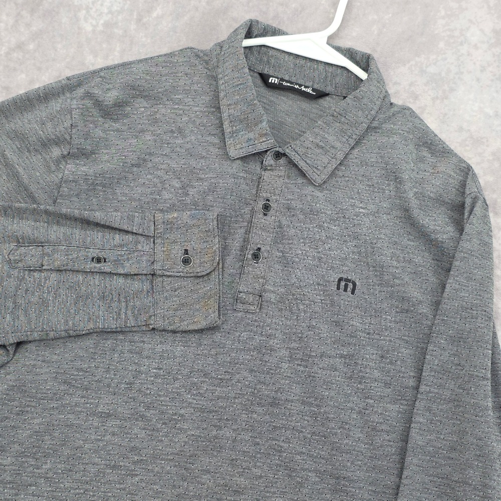 TravisMathew Long Sleeve Polo Shirt Mens L Heathered Grey Micro Dot Textured